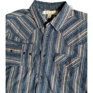 Cody James Mens Western Pearl Snap Shirt Blue Orange Striped Southwestern Medium